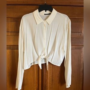 White Cropped Button Up with Bottom Tie from Nasty Gal